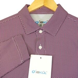 NEW IBKUL Polo Shirt Mens L Pink Golf Geometric Long Sleeve IceFil UPF 50+